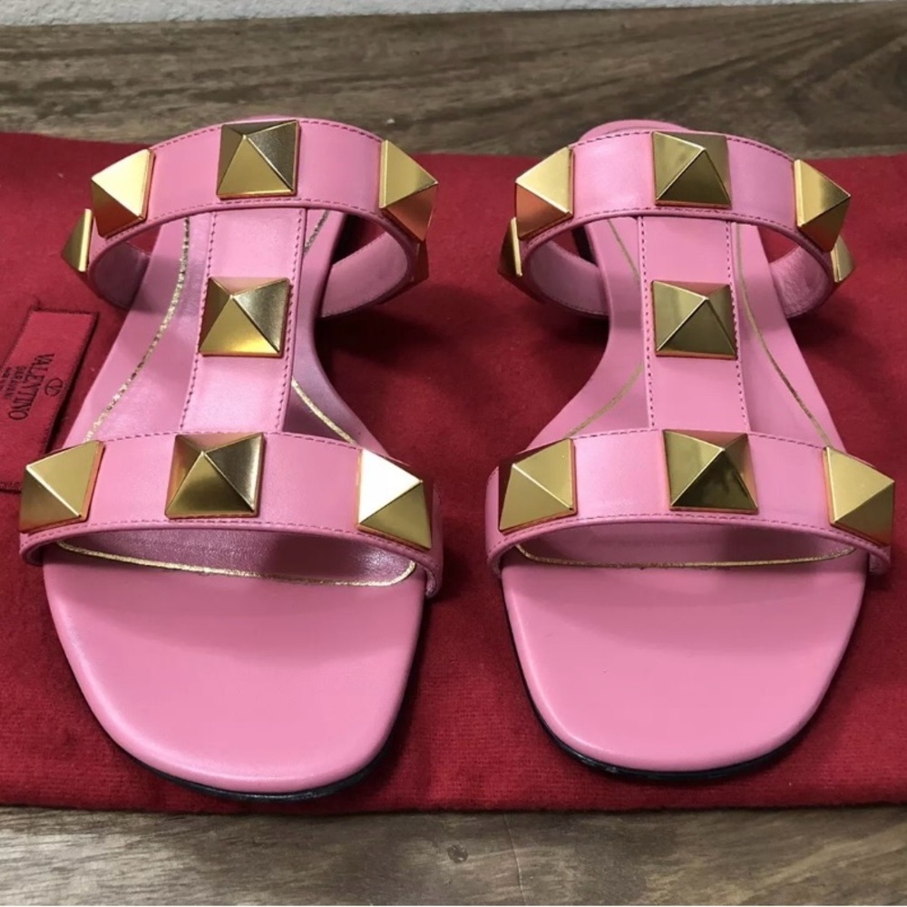 Valentino Garavani Roman Stud Flat Slide Sandals- 38.5